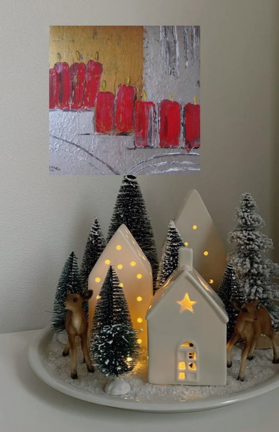Image 1 of Kerst schilderij kaarsen
