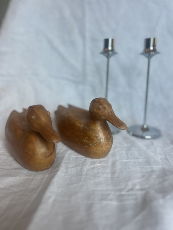 Image 1 of Houten vintage eenden koppel lokeend prachtig mooi huwelijkscadeau handgemaakt