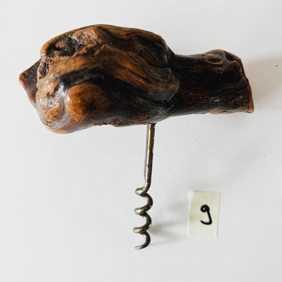 Image 1 of Vintage Franse kurkentrekker 9 wortelhout wijnrank 1950's