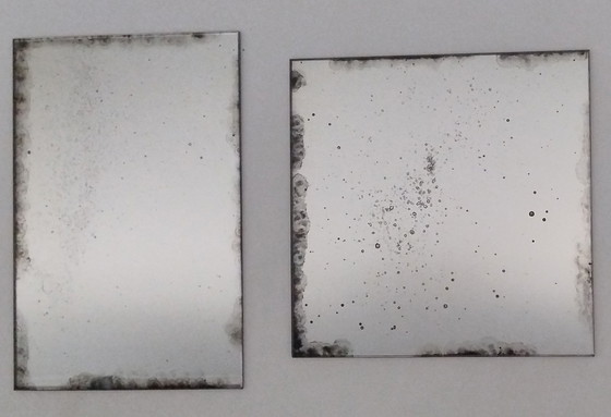 Image 1 of Set: 10 Handverzilverde en Antiqued Spiegeltegels