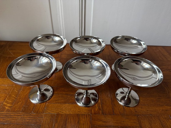 Image 1 of Set of 6 stainless steel stemmed bowls