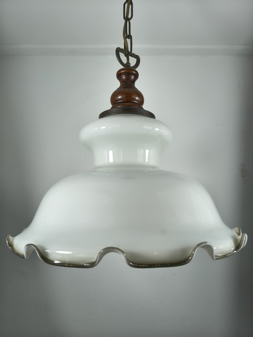 Antique pendant lamp with white opal glass – hand-blown shade, ca. 1920–1940