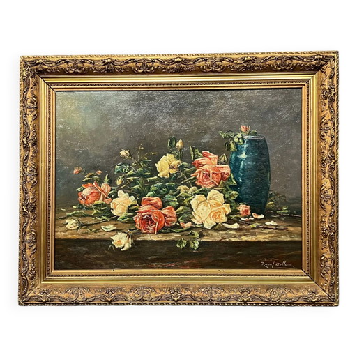 Raoul Delbové. Still life with roses. – schilderijen tekeningen, Wood