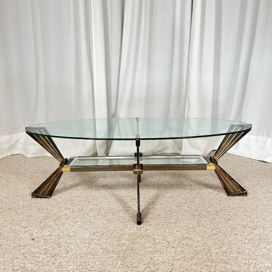 Vintage Italiaanse salontafel van glas, chroom en messing, Hollywood Regency-stijl, jaren 70. – Metal (photo 3 of 19)