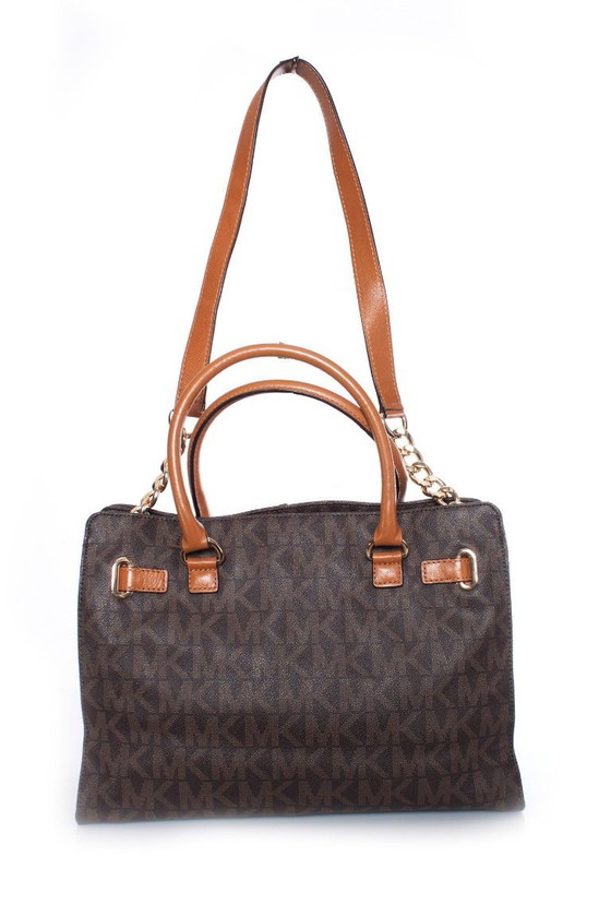 Image 1 of Borsa shopper Michael Kors in tela marrone con monogramma.