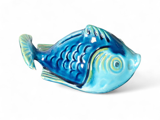 Image 1 of Tirelire Bitossi Rimini Blu Fish – Céramique italienne du milieu du XXe siècle par Aldo Londi