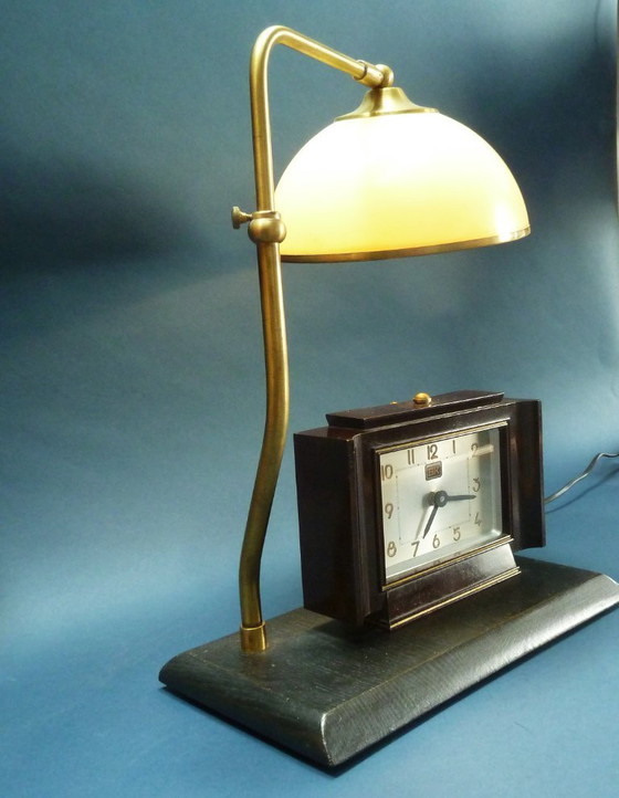 Image 1 of Art deco Bauhaus bakelieten bureaulamp met klok
