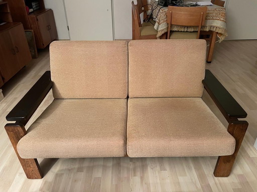 Set of very robust Brutalist Wenge Chairs and Bench