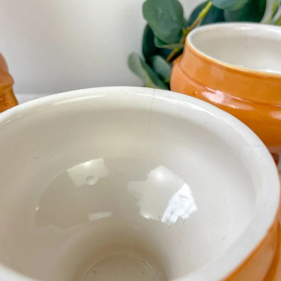 5 Ciotole Vintage Emile Henry Ceramica Testa Leone Zuppa Cipolle - Sfumatura Miele/Marrone, Francia - (photo 8 of 9)