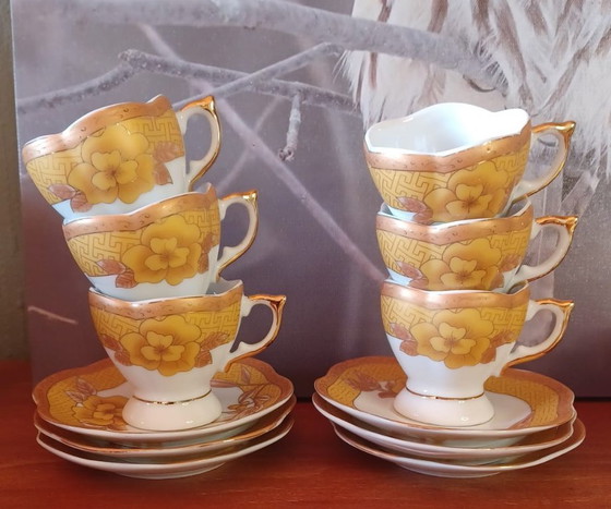 Image 1 of Set di 6 tazzine da caffè espresso vintage in porcellana Yamasen Japan, placcate in oro 24 carati.
