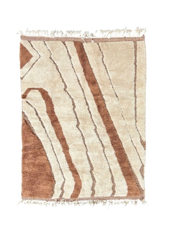 Image 1 of Berber Marokkaans Mrirt wollen tapijt 210x300 cm – Handgeweven neutraal Berber tapijt