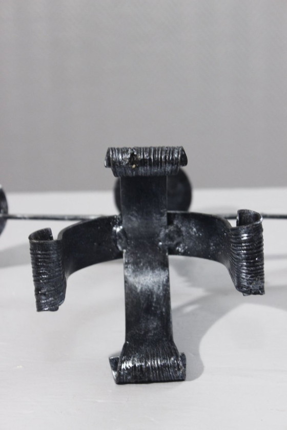 Image 1 of Brutalist design 3-light wrought iron candlestick candelabra, 1950s