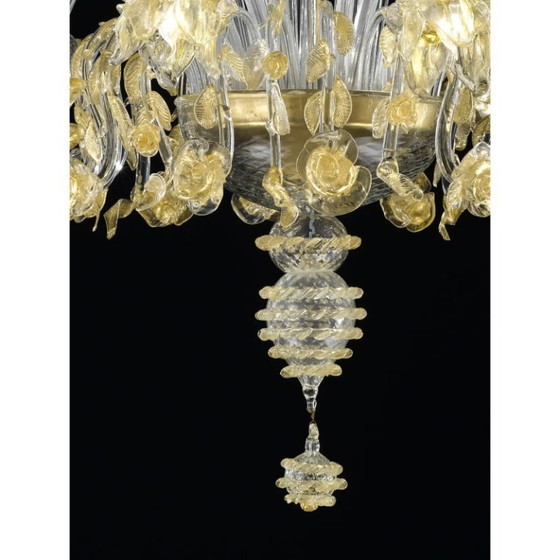 Image 1 of Riesiger italienischer Murano-Glas-Kronleuchter mit handgefertigten Blumen und Blättern