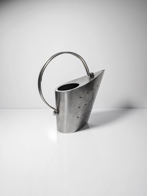 Vintage postmodern metal watering can 80s 90s Ettore Sottsass Italy stainless steel jug