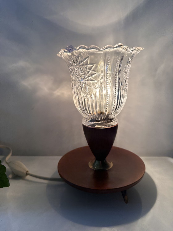 Image 1 of Lámpara de sobremesa de cristal y madera