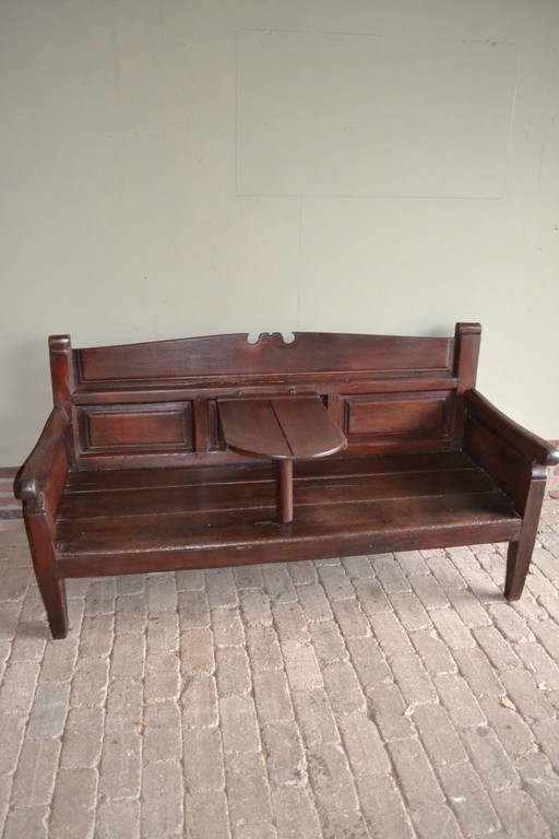 Banc de gare en chêne ancien, banc de hall d'entrée