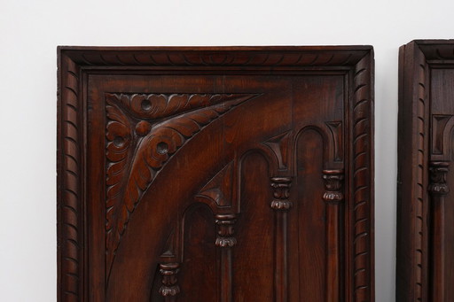 Grands panneaux muraux en chêne portugais sculpté, années 1850, ensemble de 2