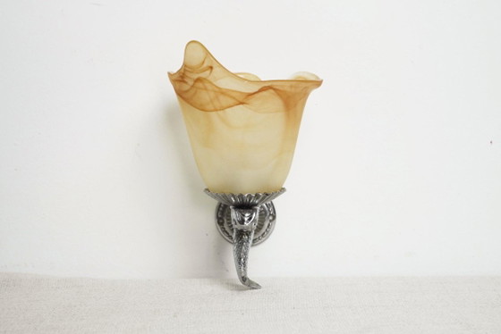 French Fish Wall Sconce Chrome Lamp Peach Orange Marbled Glass Tulip Light – Wall lights, Metal (photo 5 of 10)
