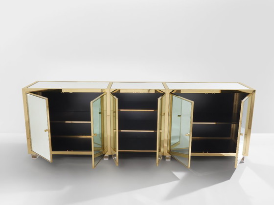 Image 1 of Michel Pigneres brass mirrored lucite feet sideboard 1970s