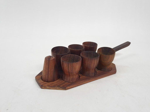 Vintage teak egg cups, Denmark 1950's