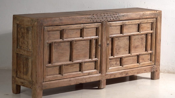 Antique panelled sideboard in pine wood – China, circa 1900 – Sideboard cabinet, Iron (photo 3 of 40)