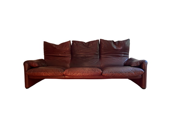 Image 1 of Cassina Maralunga 3-seater leather sofa by Vico Magistretti 1970s
