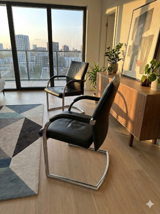 Image 1 of Set of 5: Klöber Ciello cantilever chairs – Black leather & chrome