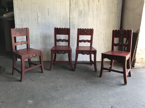 Antique Painted Wooden Dining Chairs, Set of 4 (photo 4 of 11)