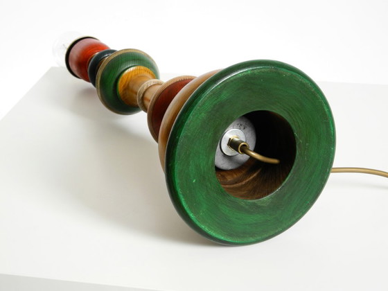 Beautiful, Large 1980s Table Lamp Made of Colorful Stained Pine Wood (photo 14 of 16)