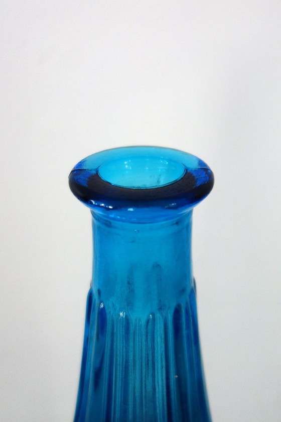Empoli bottle or decanter with stopper, Italy 1960, Glass & Decanter, Glass, Blue, Vintage (photo 4 of 8)