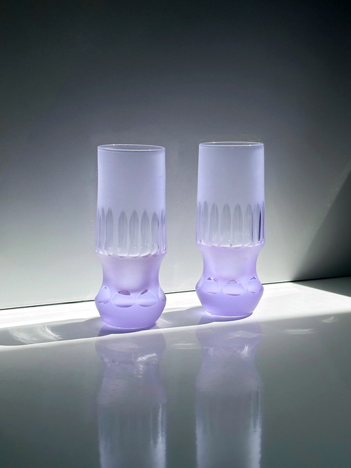 6 Vintage Trink Gläser Alexandrit Glas Arnolfo di Cambio Sergio Asti Space Age Brutalist Longdrink Neodymium Italien 70er 60er