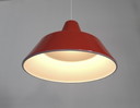 Louis Poulsen oranje emaille hanglamp, minimalistische industriële deense hanglamp, mid century modern eettafel lamp