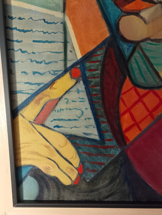 Image 1 of Anatomisch kubistisch portret: Kaptafel met krulspelden, olieverf op linnen doek, gesigneerd Calezis, circa 1955