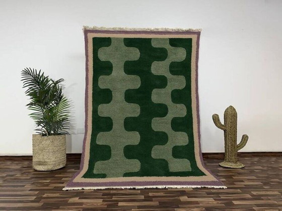Image 1 of Handgeknüpfter, cremefarbener Teppich mit geometrischen Mustern, 200 cm x 300 cm