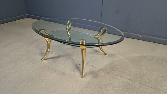 Image 1 of Table basse en laiton et verre, années 1970