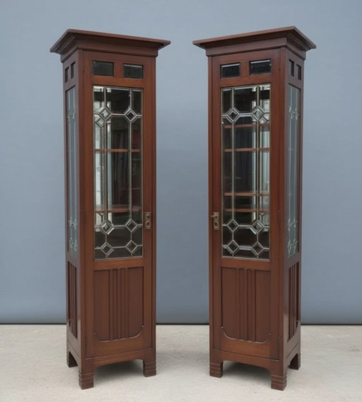 Pair of Art Nouveau Solid Wood Showcases, Central Europe, Circa 1910