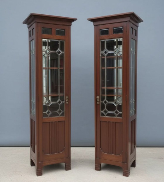 Image 1 of Pair of Art Nouveau Solid Wood Showcases, Central Europe, Circa 1910