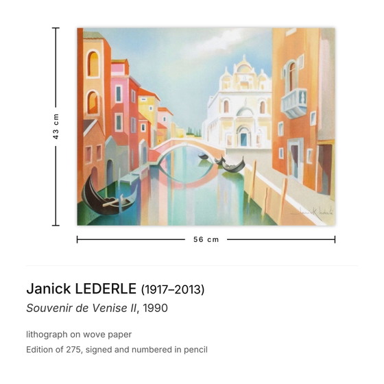 Image 1 of Janick LEDERLE Souvenir de Venise II Signierte Lithographie 1990
