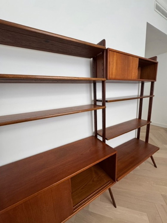 Image 1 of Modular and adjustable Danish modern teak bookshelf with brass details by Kurt Østervig for KP Møbler Denmark 1960s
