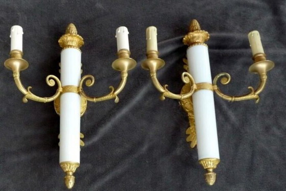 Image 1 of 2 gilt bronze empire wall sconces porcelain restoration