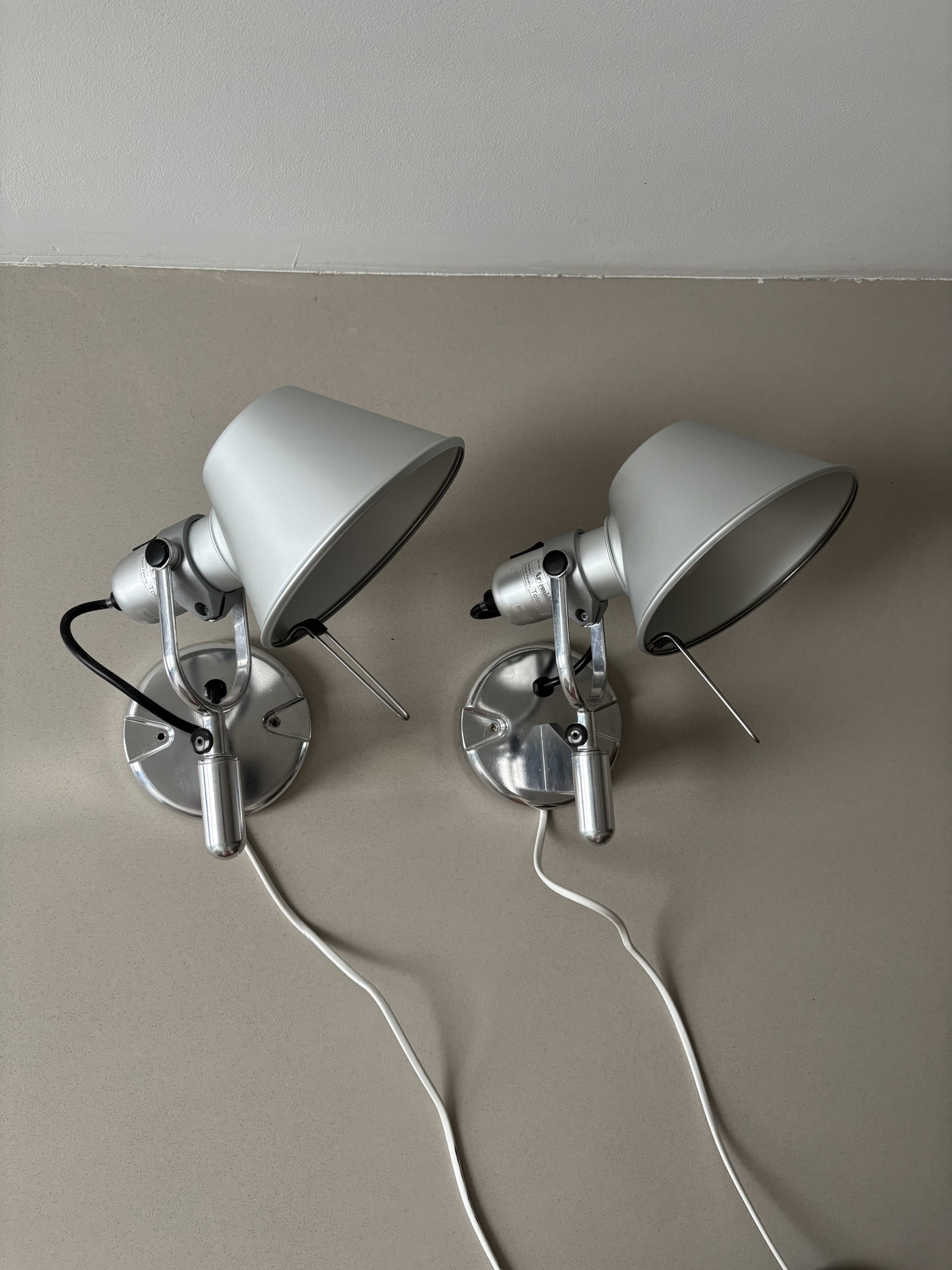Set of two Artemide Tolomeo Faretto wall lamps silver aluminum