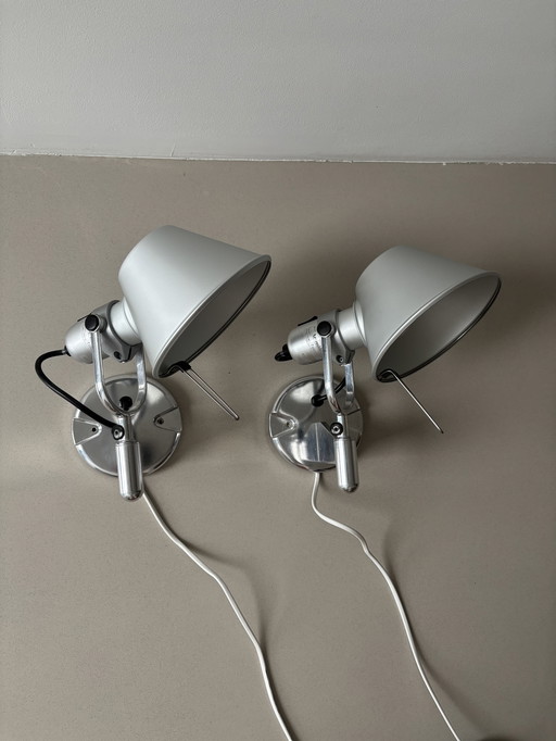 Ensemble de deux appliques murales Artemide Tolomeo Faretto en aluminium argenté