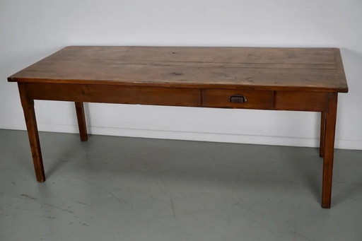 Antique French Rustic Farmhouse Dining Table in Elm Wood, 19th Century