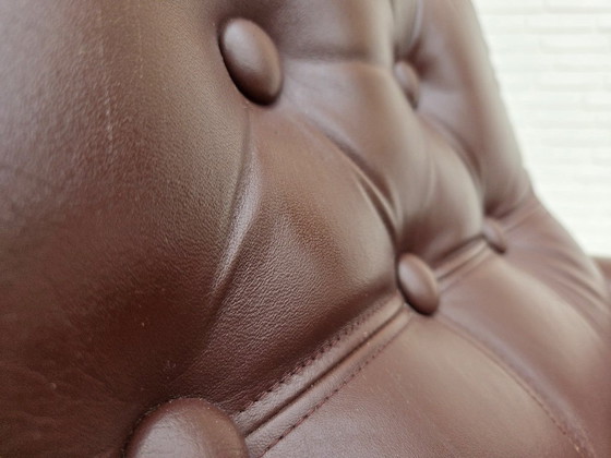 Image 1 of Sillón danés de los años 70, tapizado en cuero marrón original.