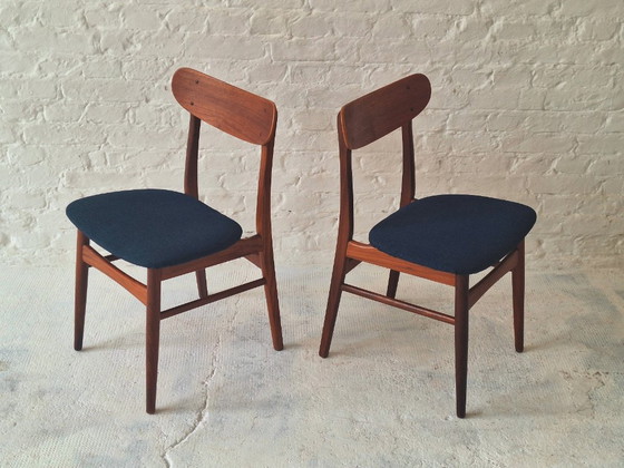 Coppia di sedie da pranzo in teak massiccio, Danimarca anni '60 – Tessile, Legno (photo 3 of 9)