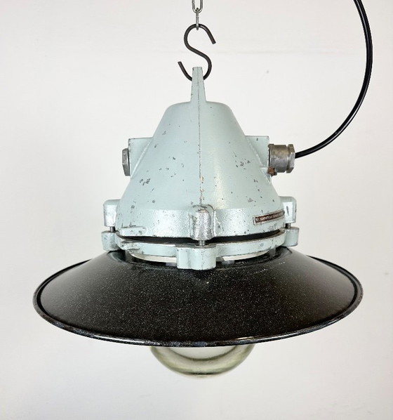 Image 1 of Grey Cast Aluminium Explosion Proof Lamp with Enameled Shade, 1970s