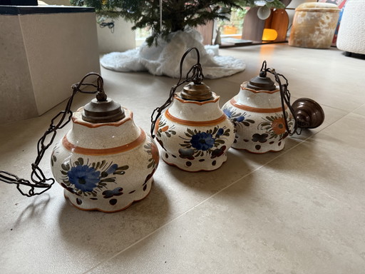 Handgeschilderde lampe à suspension rétro jaren 80