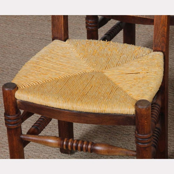 Image 1 of Set di 4 sedie in legno con seduta in paglia, produzione francese, 1940