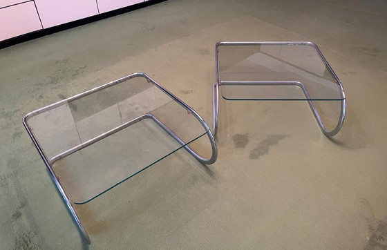 Image 1 of Vintage glazen bijzettafels