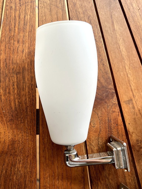 Image 1 of Pair of vintage INDA sconces - chrome & white opaline - Italy, Circa 1970